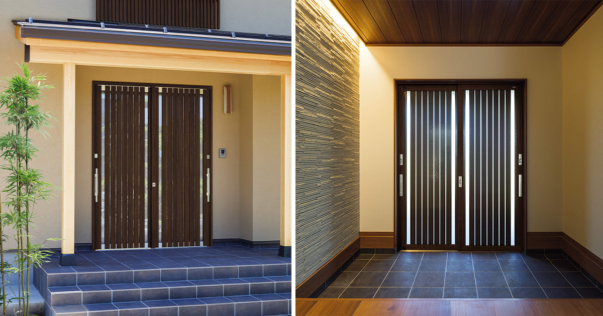 YKKAP玄関 玄関引戸 れん樹[伝統和風] 9尺4枚建[ランマ無] Ａ13[アルミ色]：単板ガラス[幅2600mm×高1930mm]　ykk　YKK玄関引き戸　引き戸　れんじゅ YKKAP玄関 断熱玄関引戸 れん樹[伝統和風] 9尺4枚建[ランマ付] A03