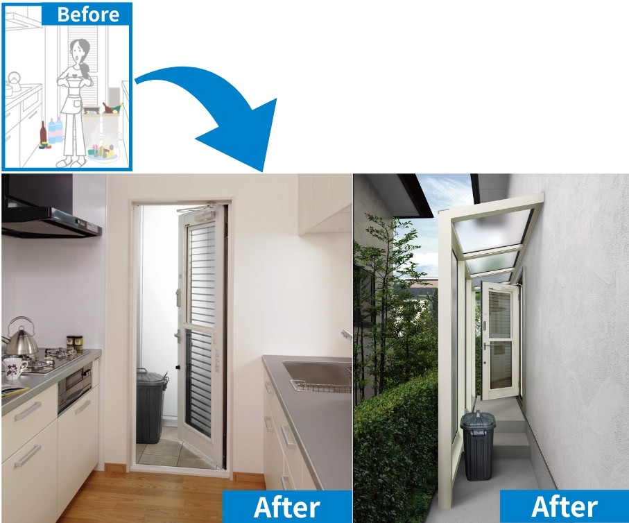 勝手口の外スペースを活かして臭いのないすっきりキッチンへ。